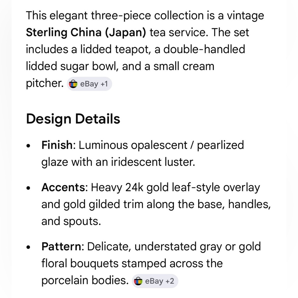 Elegant Gold-Trim Porcelain Tea Set - 3-Piece Coffee/Tea Service - Picture 16 of 16